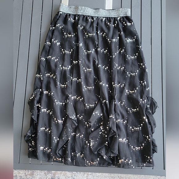 Takara Other - Takara Black Asymmetrical Skirt with Silver Sequin Dots Size Large
